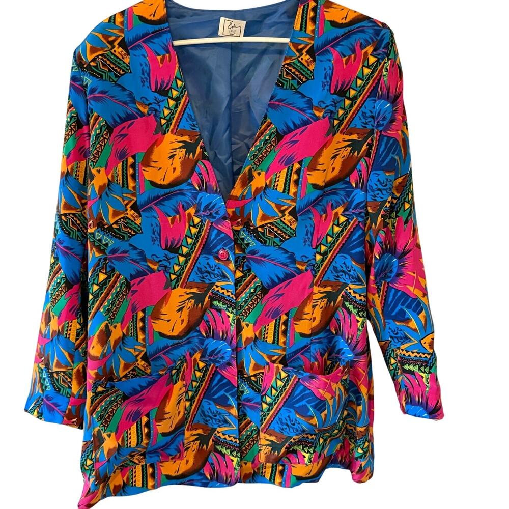 Women's Vintage EVA Tropical Print Lightweight Blazer Jacket Coat Size‎ 13/14